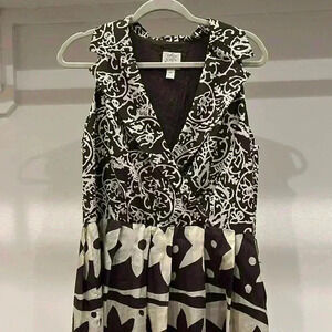 Women’s Brown and Cream Silk Sleeveless Dress Size: 14